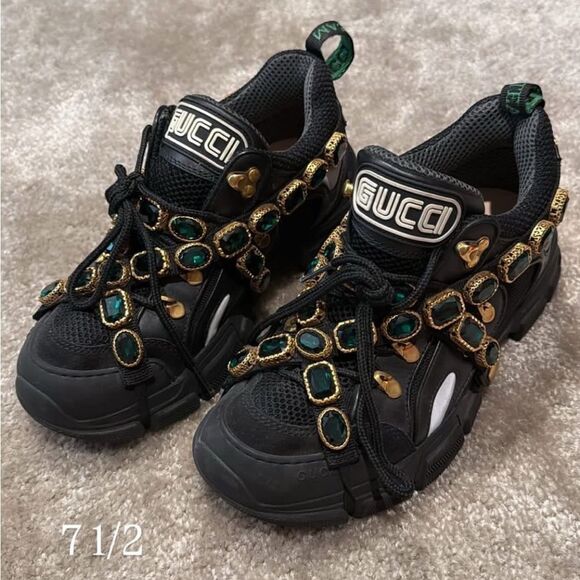 Brand new Gucci Black Mesh and Leather Flashtrek Reflective Removable Crystals - Picture 1 of 15
